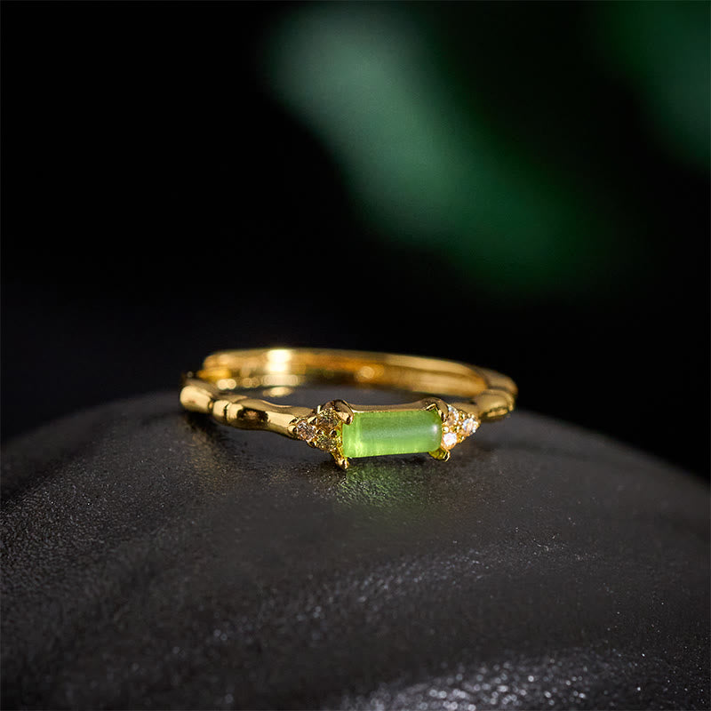 Buddha Stones Natural Green Agate Square Bamboo Copper Adjustable Ring - image 3