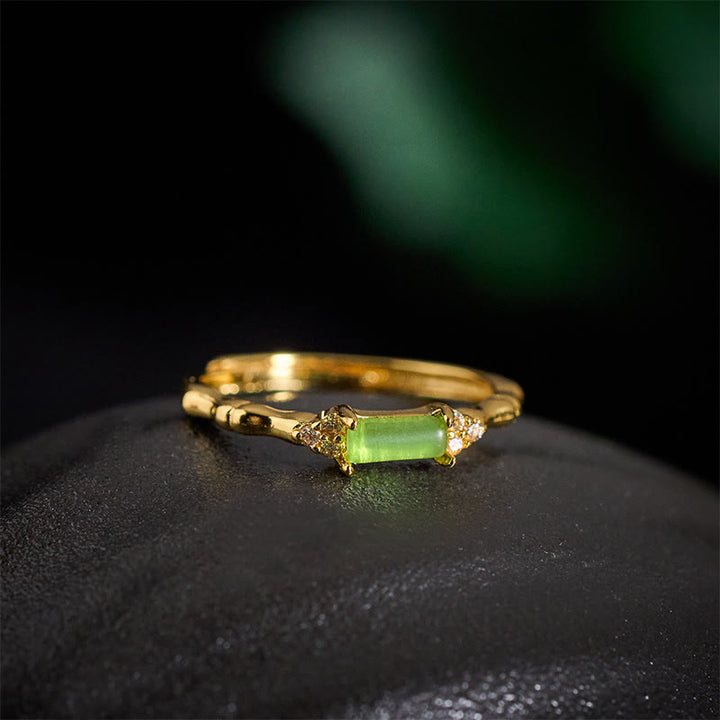 Buddha Stones Natural Green Agate Square Bamboo Copper Adjustable Ring - image 3