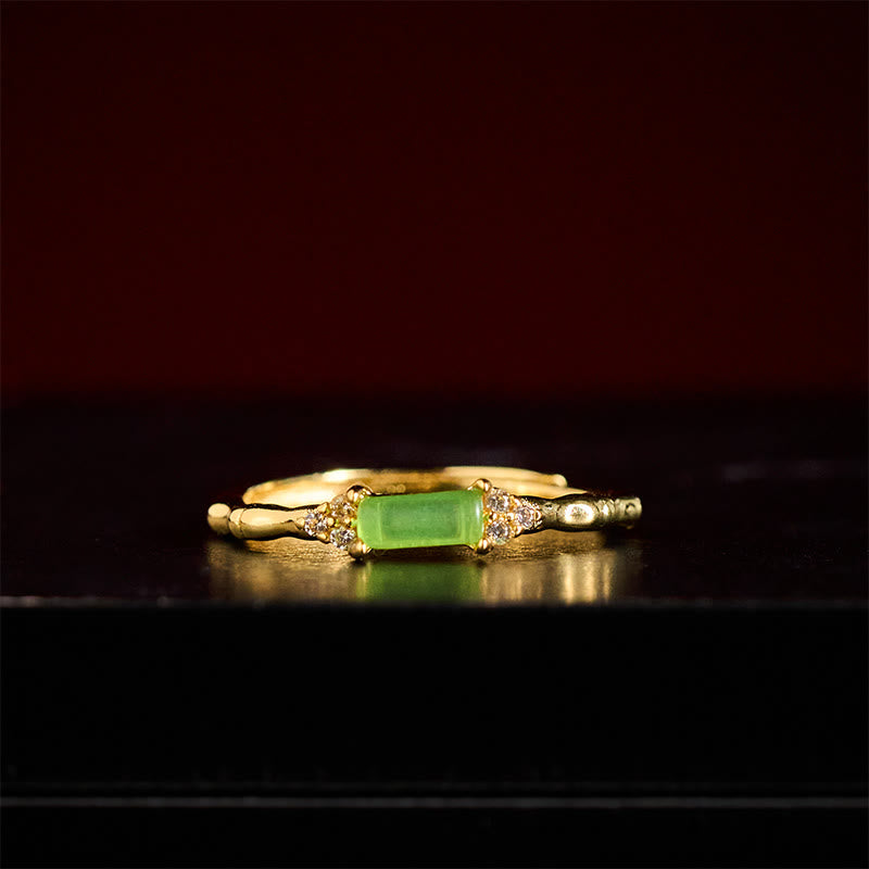 Buddha Stones Natural Green Agate Square Bamboo Copper Adjustable Ring - image 4
