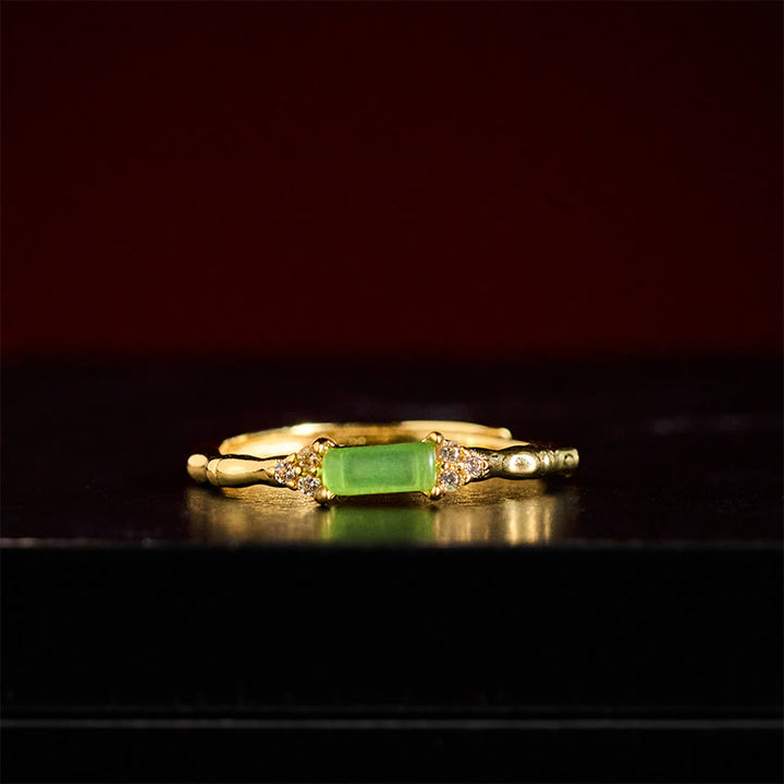Buddha Stones Natural Green Agate Square Bamboo Copper Adjustable Ring - image 4