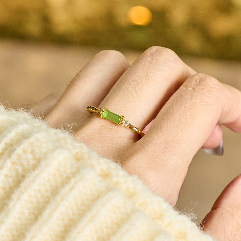 Buddha Stones Natural Green Agate Square Bamboo Copper Adjustable Ring - image 6