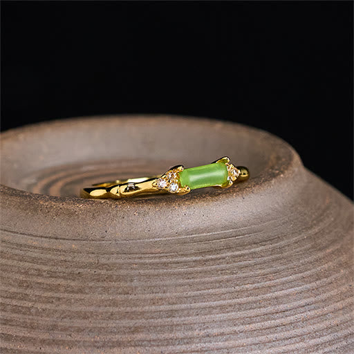Buddha Stones Natural Green Agate Square Bamboo Copper Adjustable Ring - image 2