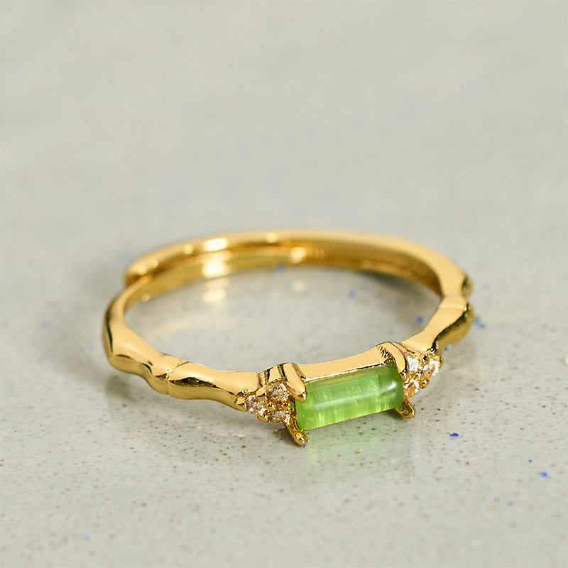 Buddha Stones Natural Green Agate Square Bamboo Copper Adjustable Ring - Green Agate(Adjustable) - image 0