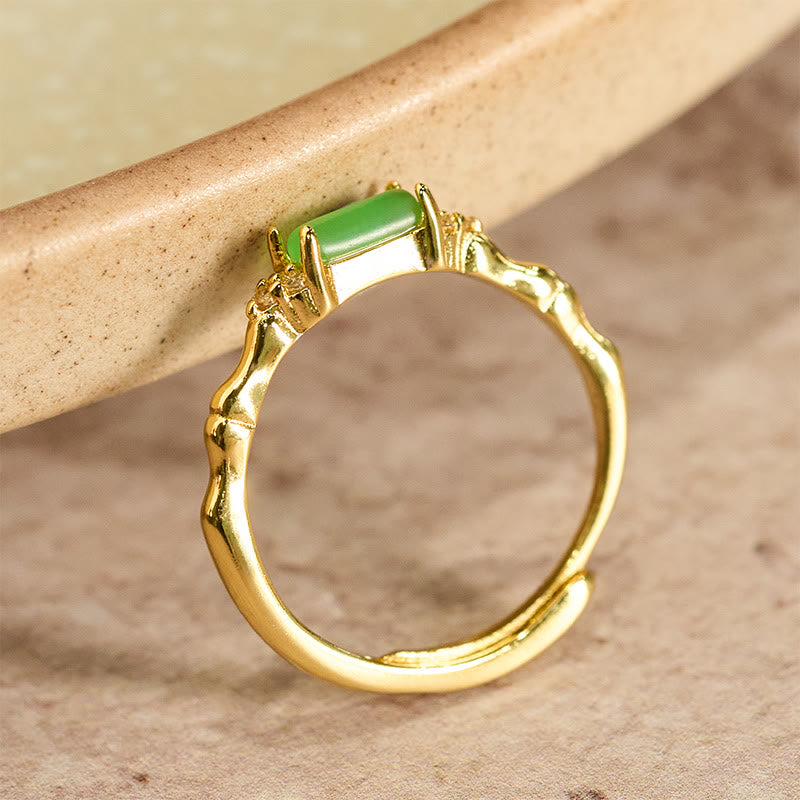 Buddha Stones Natural Green Agate Square Bamboo Copper Adjustable Ring - image 1