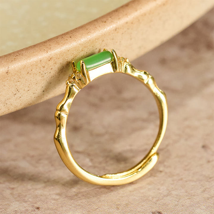 Buddha Stones Natural Green Agate Square Bamboo Copper Adjustable Ring - image 1
