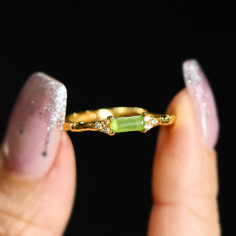Buddha Stones Natural Green Agate Square Bamboo Copper Adjustable Ring - image 5