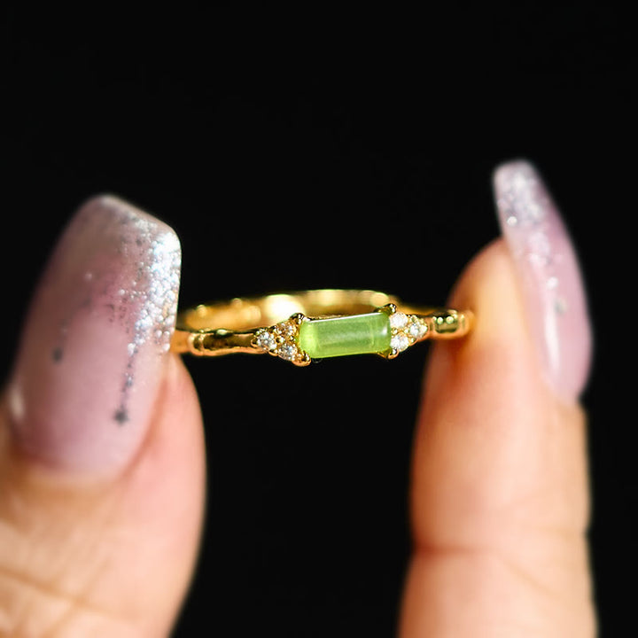 Buddha Stones Natural Green Agate Square Bamboo Copper Adjustable Ring - image 5