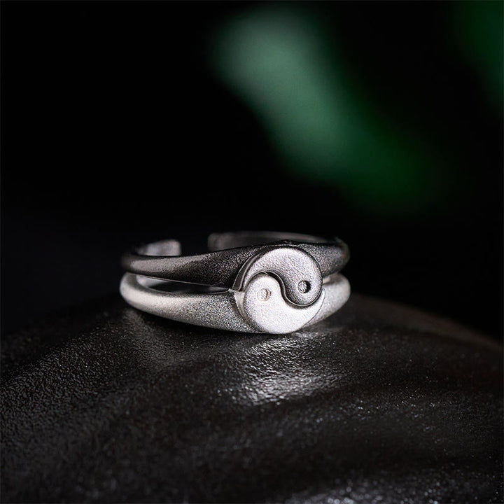 Buddha Stones Retro Yin Yang Textured Copper Harmony Adjustable Ring - image 1