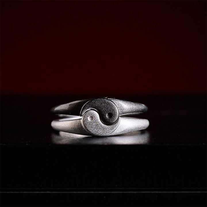 Buddha Stones Retro Yin Yang Textured Copper Harmony Adjustable Ring - 2Pcs Yin&Yang(Adjustable) - image 0