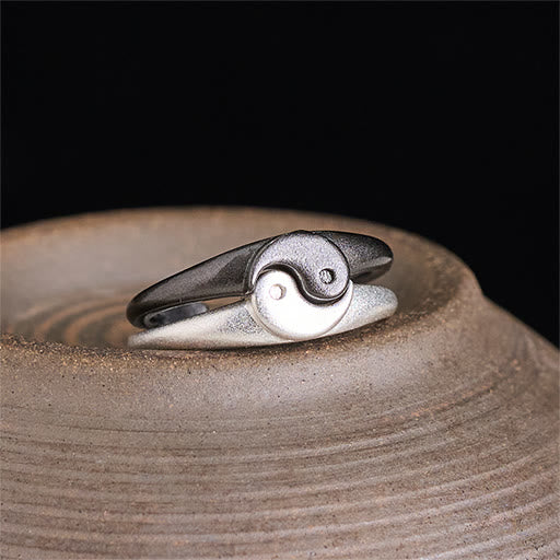 Buddha Stones Retro Yin Yang Textured Copper Harmony Adjustable Ring - image 2