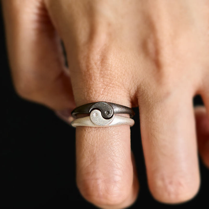 Buddha Stones Retro Yin Yang Textured Copper Harmony Adjustable Ring - image 4