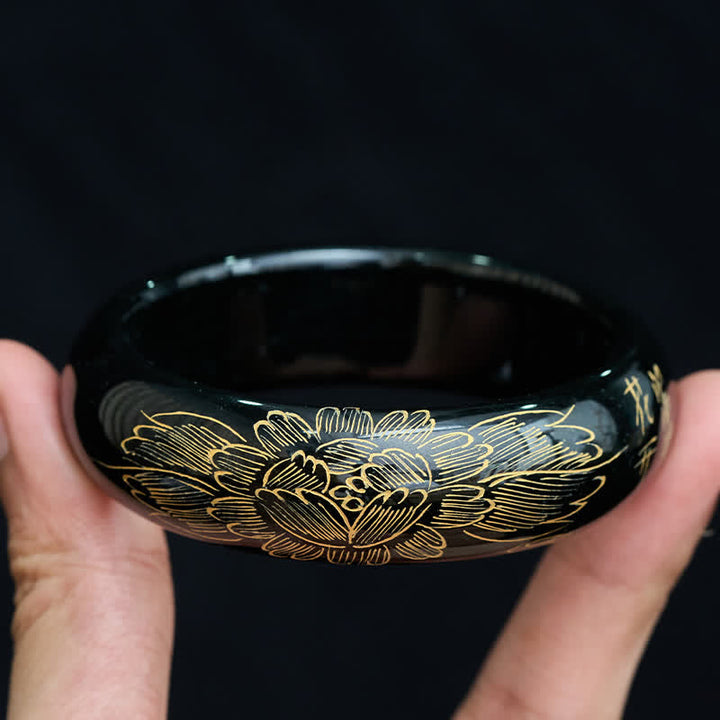 Buddha Stones Natural Cyan Jade Carving Harmony Bangle Bracelet - image 2