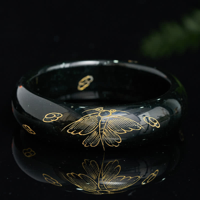 Buddha Stones Natural Cyan Jade Carving Harmony Bangle Bracelet - image 4