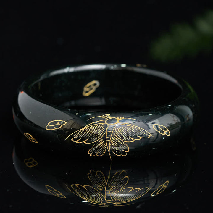 Buddha Stones Natural Cyan Jade Carving Harmony Bangle Bracelet - image 4