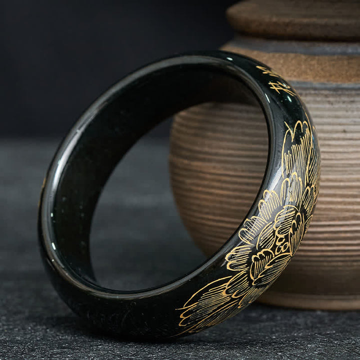 Buddha Stones Natural Cyan Jade Carving Harmony Bangle Bracelet - image 1