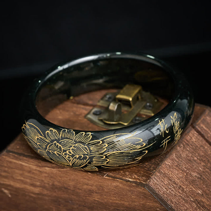 Buddha Stones Natural Cyan Jade Carving Harmony Bangle Bracelet - image 3