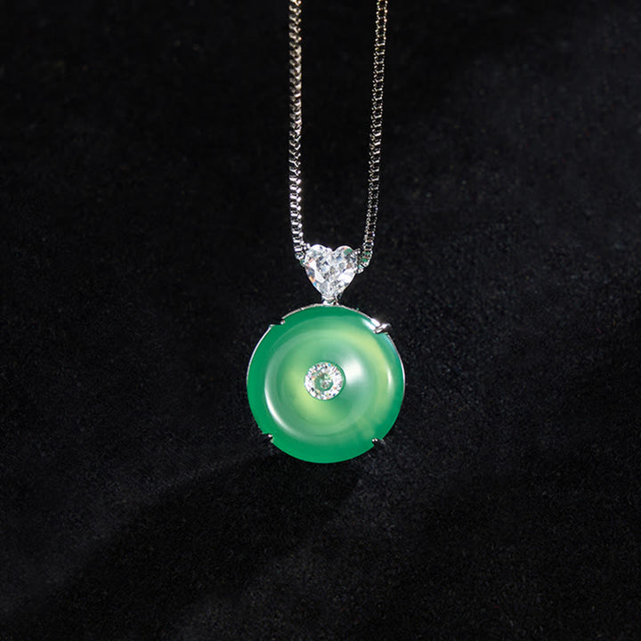 Buddha Stones Natural Green Chalcedony Peace Buckle Strength Necklace - Green Chalcedony(Strength♥Courage) - image 0