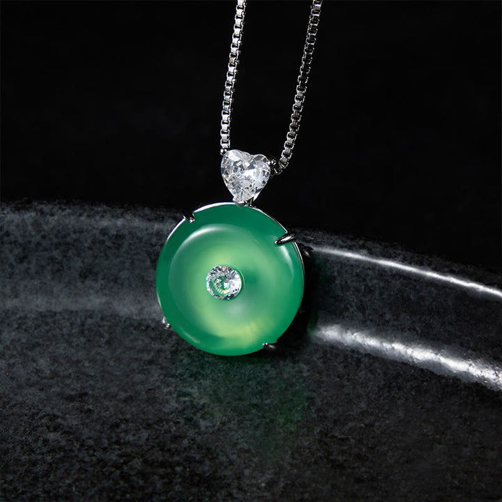 Buddha Stones Natural Green Chalcedony Peace Buckle Strength Necklace - image 1