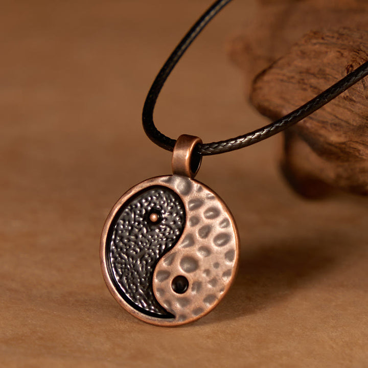 Buddha Stones Vintage Yin Yang Alloy Leather Harmony Necklace Pendant - image 3