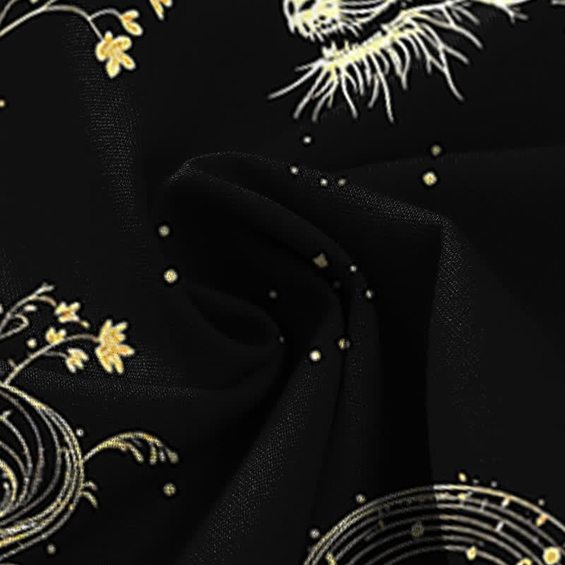 Buddha Stones Cotton Linen Dragon Wave Pattern Women's Elastic Waist Wide Leg Pants With Pockets - image 3