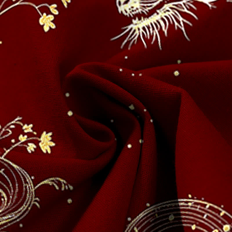 Buddha Stones Cotton Linen Dragon Wave Pattern Women's Elastic Waist Wide Leg Pants With Pockets - image 7