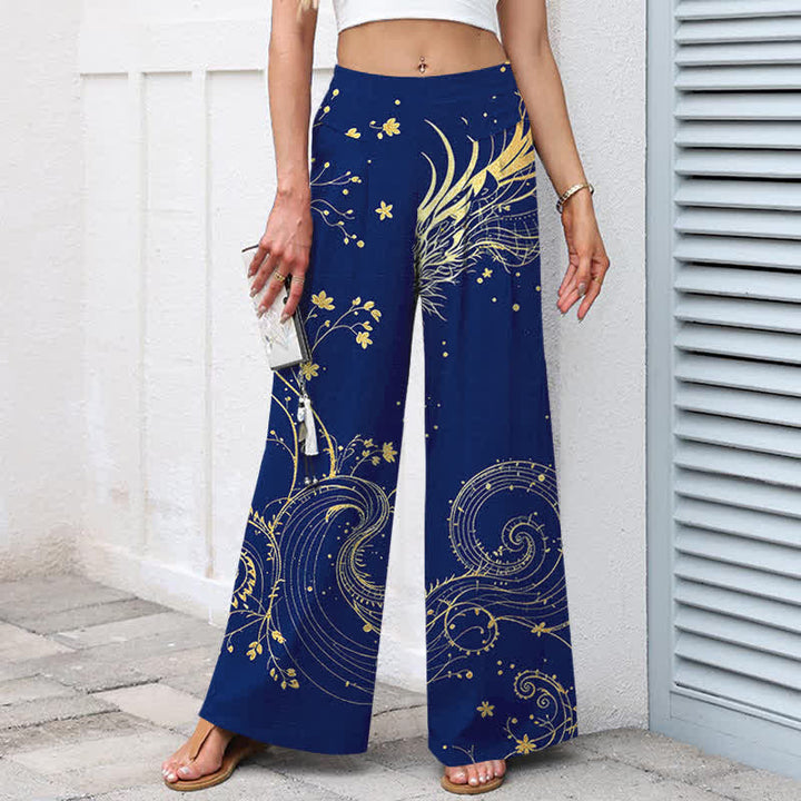 Buddha Stones Cotton Linen Dragon Wave Pattern Women's Elastic Waist Wide Leg Pants With Pockets - image 9