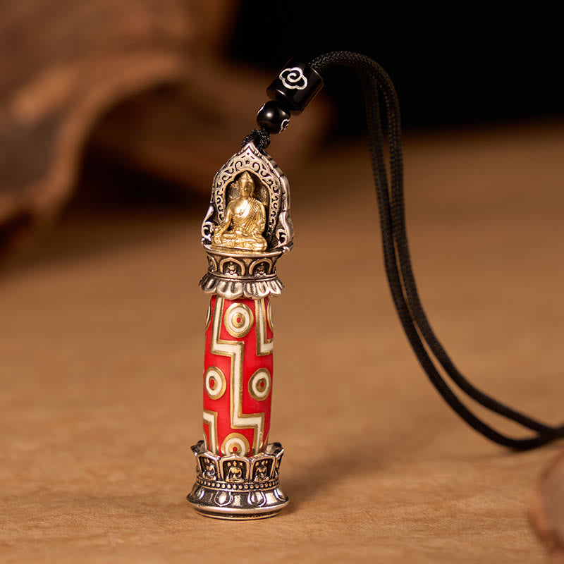 Buddha Stones Copper Nine-Eye Dzi Bead Pattern Protection Tibetan Charm Necklace Pendant - Copper(Protection♥Blessings) - image 0