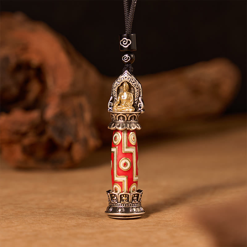 Buddha Stones Copper Nine-Eye Dzi Bead Pattern Protection Tibetan Charm Necklace Pendant - image 2