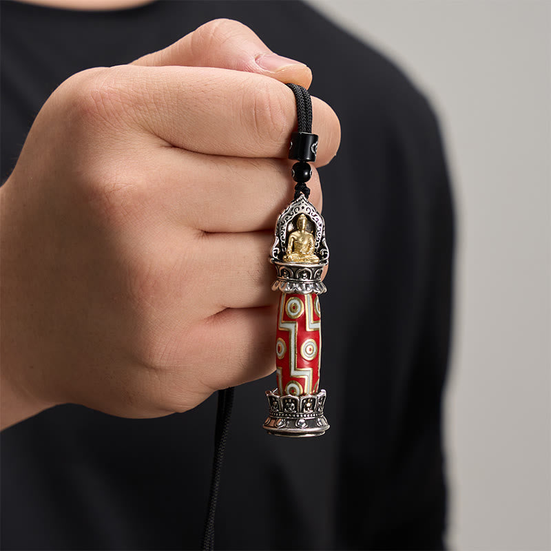 Buddha Stones Copper Nine-Eye Dzi Bead Pattern Protection Tibetan Charm Necklace Pendant - image 4