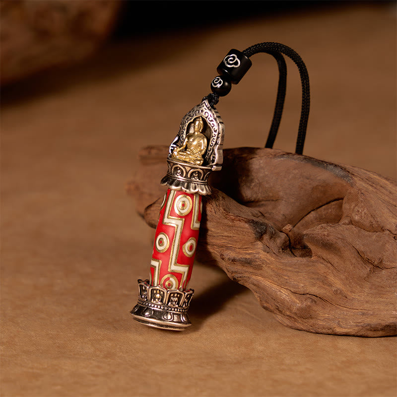Buddha Stones Copper Nine-Eye Dzi Bead Pattern Protection Tibetan Charm Necklace Pendant - image 1