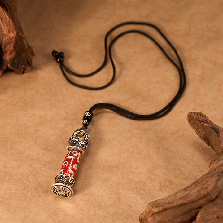 Buddha Stones Copper Nine-Eye Dzi Bead Pattern Protection Tibetan Charm Necklace Pendant - image 3