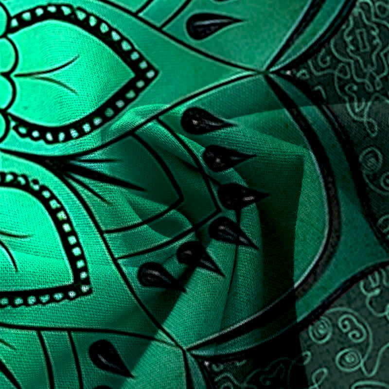 Buddha Stones Cotton Linen Mandala Pattern Women's Elastic Waist Wide Leg Pants With Pockets - image 4