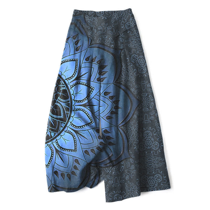 Buddha Stones Cotton Linen Mandala Pattern Women's Elastic Waist Wide Leg Pants With Pockets - MidnightBlue - US16，UK/AU20，EU48 (3XL) - image 5