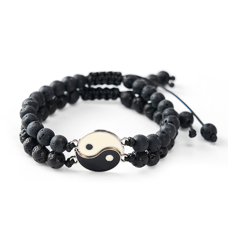 Buddha Stones Yin Yang Hematite Frosted Stone Lava Rock Support Bracelet - image 15
