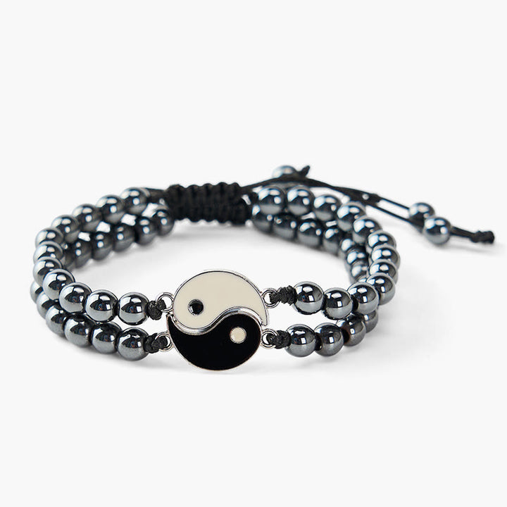 Buddha Stones Yin Yang Hematite Frosted Stone Lava Rock Support Bracelet - image 3