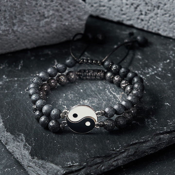 Buddha Stones Yin Yang Hematite Frosted Stone Lava Rock Support Bracelet - image 13