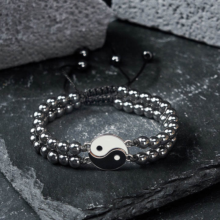 Buddha Stones Yin Yang Hematite Frosted Stone Lava Rock Support Bracelet - image 1