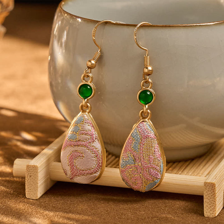 Buddha Stones Handcrafted Silk Art Colorful Patterns Harmony Teardrop Earrings - image 2