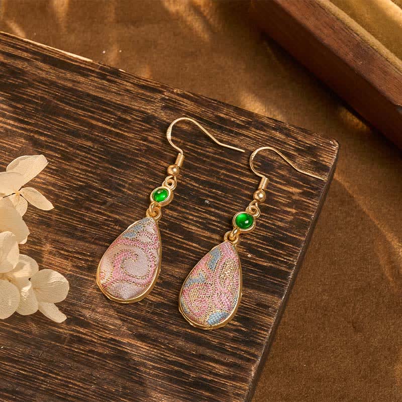 Buddha Stones Handcrafted Silk Art Colorful Patterns Harmony Teardrop Earrings - image 1