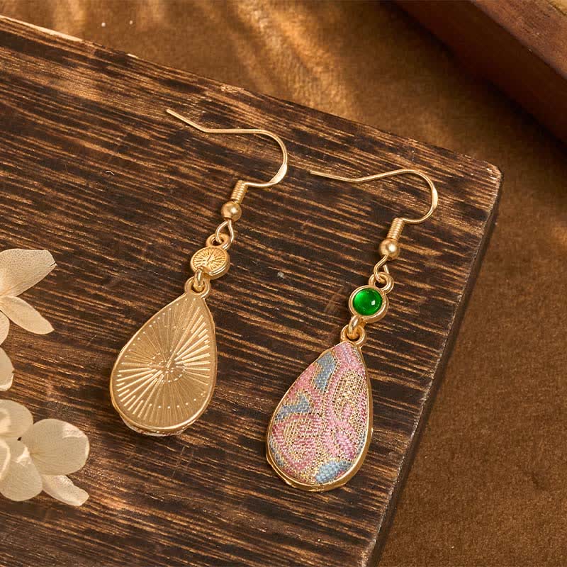 Buddha Stones Handcrafted Silk Art Colorful Patterns Harmony Teardrop Earrings - image 4