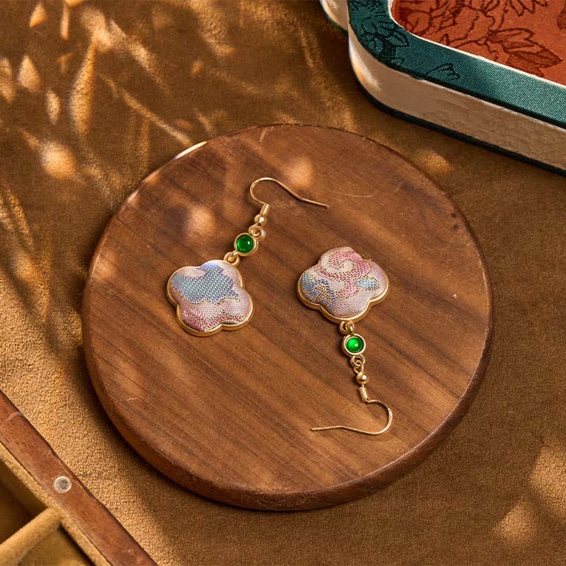Buddha Stones Handcrafted Silk Art Floral Shaped Colorful Patterns Teardrop Earrings - image 3