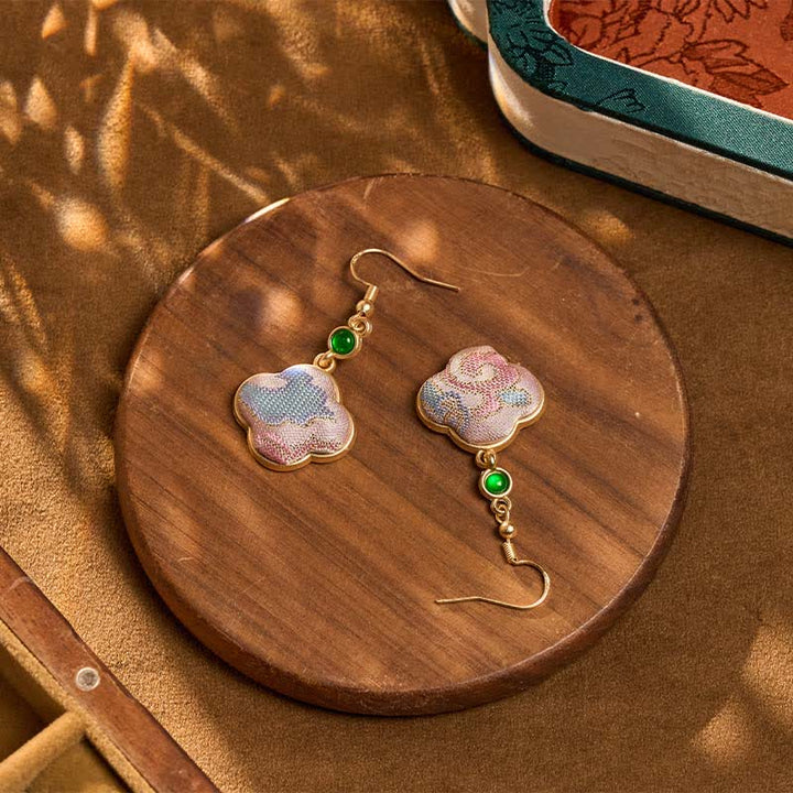 Buddha Stones Handcrafted Silk Art Floral Shaped Colorful Patterns Teardrop Earrings - image 3