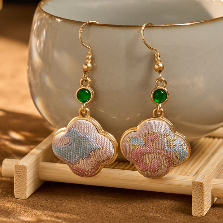 Buddha Stones Handcrafted Silk Art Floral Shaped Colorful Patterns Teardrop Earrings - image 2