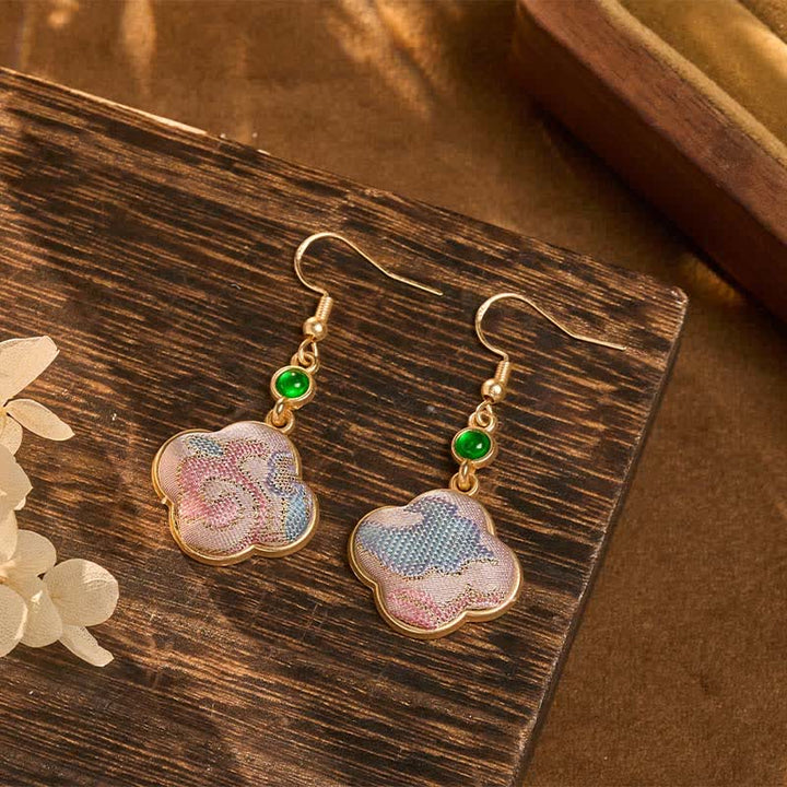 Buddha Stones Handcrafted Silk Art Floral Shaped Colorful Patterns Teardrop Earrings - image 1
