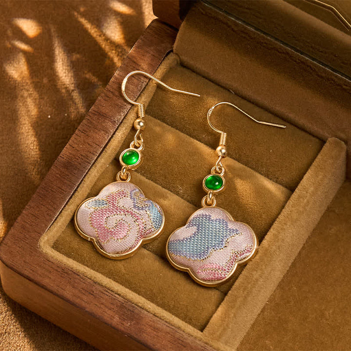 Buddha Stones Handcrafted Silk Art Floral Shaped Colorful Patterns Teardrop Earrings - Song Brocade (Prosperity♥Harmony) - image 0