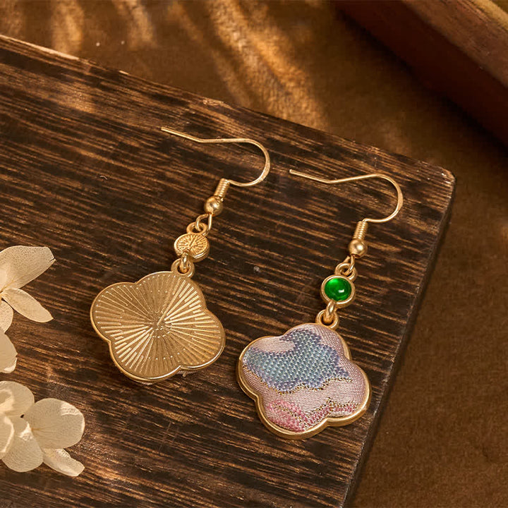 Buddha Stones Handcrafted Silk Art Floral Shaped Colorful Patterns Teardrop Earrings - image 4