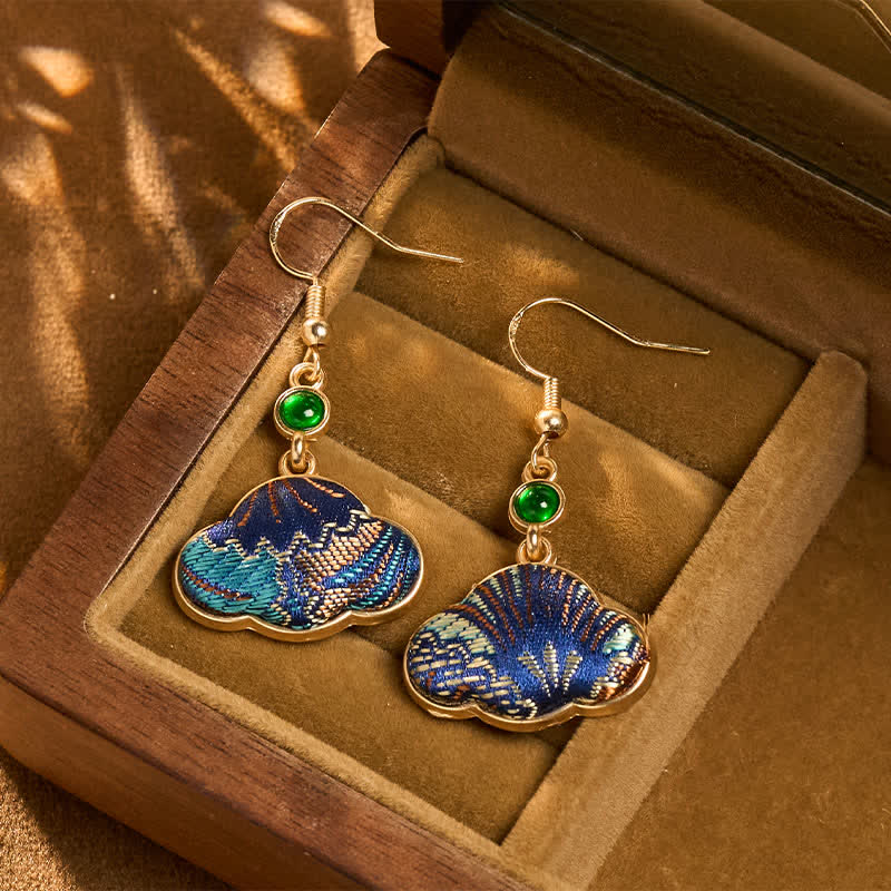 Buddha Stones Song Brocade Blue Shell-Shaped Prosperity Green Bead Teardrop Earrings - Song Brocade (Prosperity♥Harmony) - image 0
