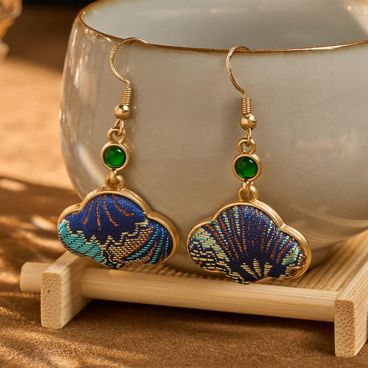 Buddha Stones Song Brocade Blue Shell-Shaped Prosperity Green Bead Teardrop Earrings - image 2