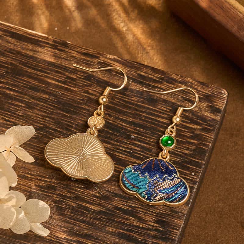 Buddha Stones Song Brocade Blue Shell-Shaped Prosperity Green Bead Teardrop Earrings - image 4