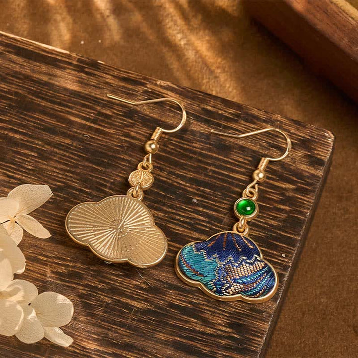 Buddha Stones Song Brocade Blue Shell-Shaped Prosperity Green Bead Teardrop Earrings - image 4